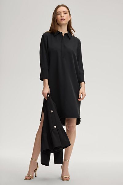 Daje Schwarzes Midi-Hemdkleid mit Dreiviertelärmeln