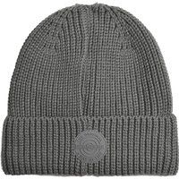 Gestrickte Rippstrickmütze mit Aufnäher