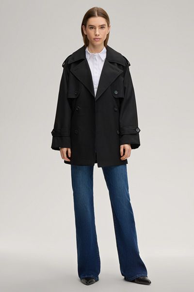 JOOP! Schwarzer, kurz geschnittener, zweireihiger Trenchcoat mit Gürtel