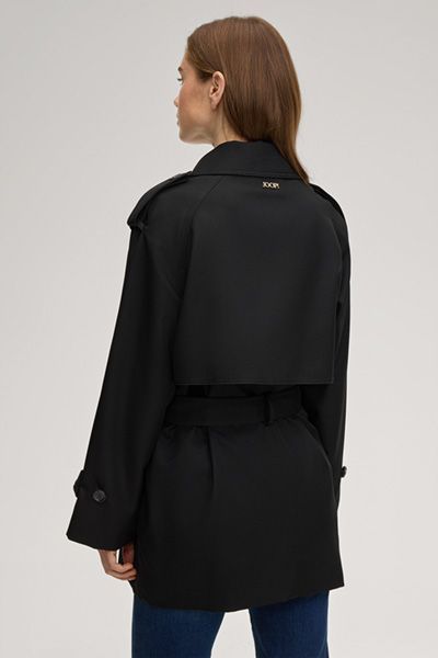 JOOP! Schwarzer, kurz geschnittener, zweireihiger Trenchcoat mit Gürtel