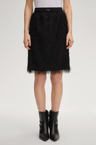 Marc Cain Rock Sage Schwarzer Fransen Bleistiftrock mit Kordelzug