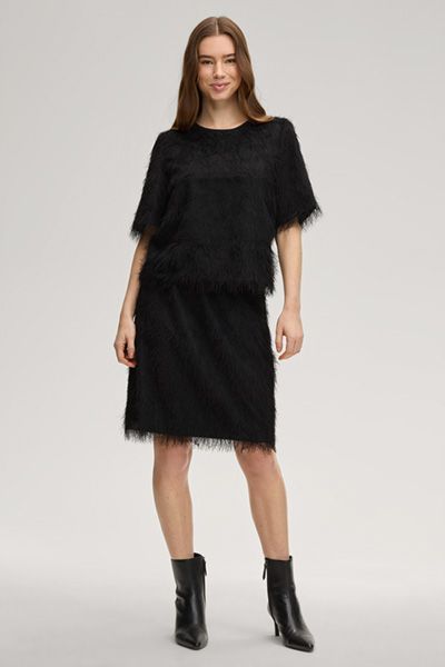 Marc Cain Rock Sage Schwarzer Fransen Bleistiftrock mit Kordelzug