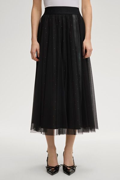 Joop! Frida Schwarzer Tüll-Midirock mit Strasssteinen und Logo-Bund