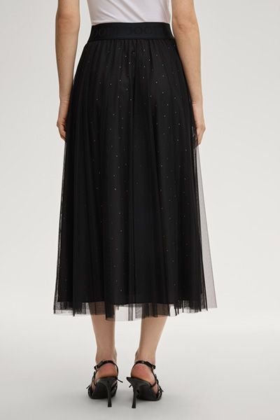 Joop! Frida Schwarzer Tüll-Midirock mit Strasssteinen und Logo-Bund