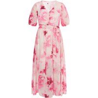 Geblümtes Midikleid mit Gürtel