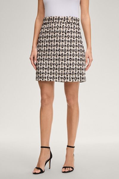 Scara Tweed Rock Creme Schwarz Kariert A-Linie Mini Länge