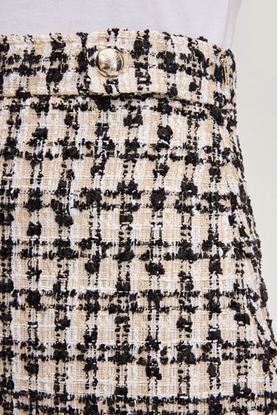 Scara Tweed Rock Creme Schwarz Kariert A-Linie Mini Länge