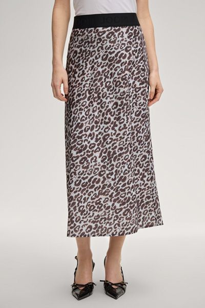 Joop! Satin-Midirock mit Leopardenmuster und Logo-Bund
