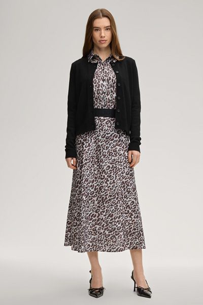 Joop! Satin-Midirock mit Leopardenmuster und Logo-Bund