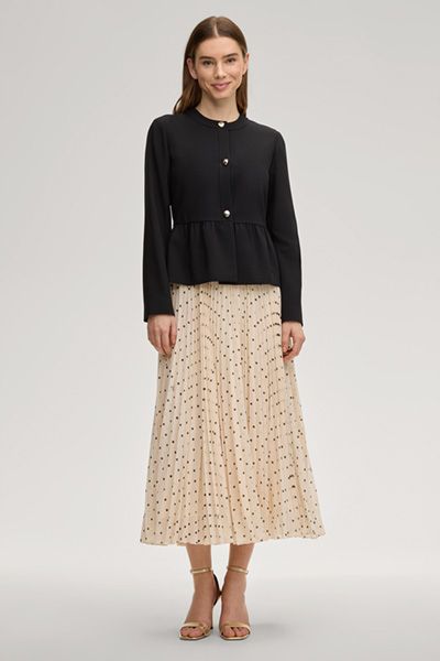 JOOP! Cremefarbener gepunkteter Plisseerock Midi A-Linie Logo-Bund