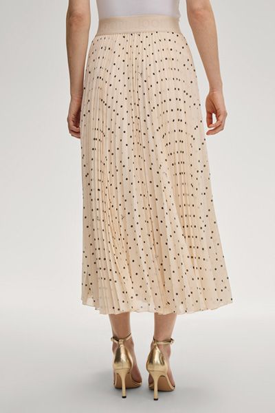 JOOP! Cremefarbener gepunkteter Plisseerock Midi A-Linie Logo-Bund