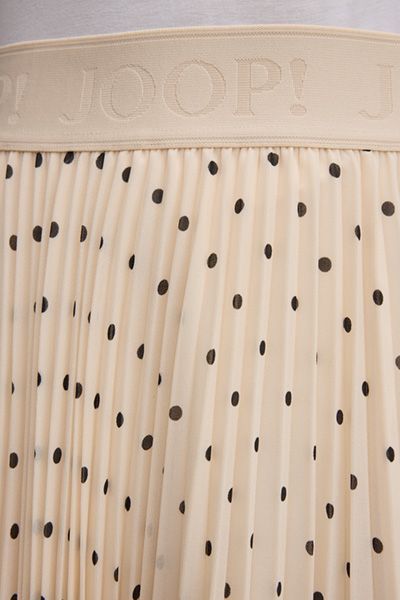JOOP! Cremefarbener gepunkteter Plisseerock Midi A-Linie Logo-Bund