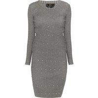 Figurbetontes Rippstrickkleid mit Strasssteinen