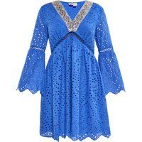 Mini-Kleid mit Ösenstickerei und Besatz