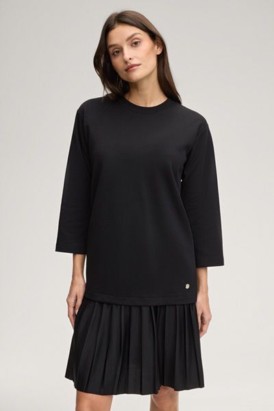 Sweatkleid Tarika Schwarz mit Plissee-Rock Baumwollmischung Minimalistisch