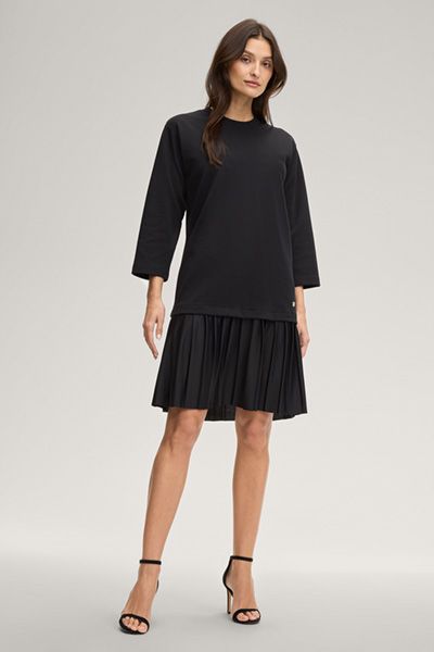 Sweatkleid Tarika Schwarz mit Plissee-Rock Baumwollmischung Minimalistisch