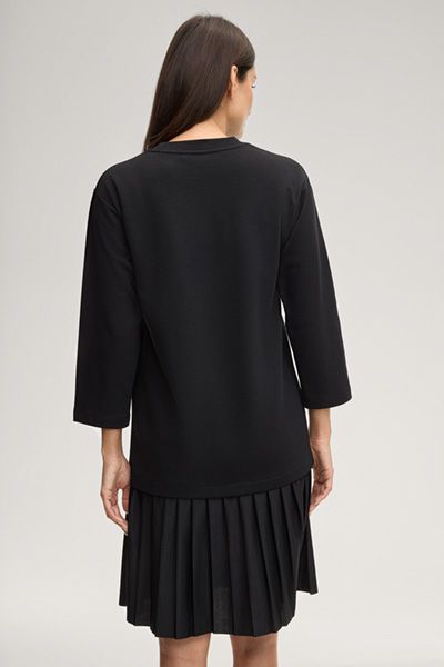 Sweatkleid Tarika Schwarz mit Plissee-Rock Baumwollmischung Minimalistisch
