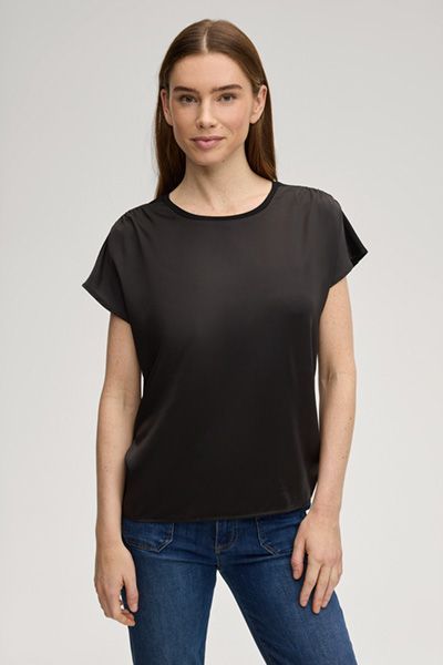 MARCCAIN Tancy Schwarzes Viskosemischungs-T-Shirt Rundhalsausschnitt