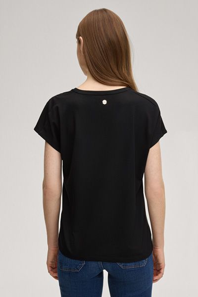 MARCCAIN Tancy Schwarzes Viskosemischungs-T-Shirt Rundhalsausschnitt