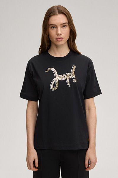 Joop! Schwarzes Baumwoll-T-Shirt mit Glitzer-Logo-Grafikdesign