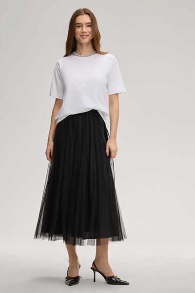 Thei Weißes Baumwoll-T-Shirt mit Strassbesatz am Ausschnitt