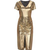 Metallisches, gerafftes Midikleid mit Schlitz