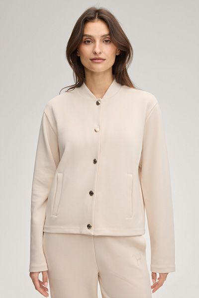 Jospl Tobina Creme Sweatjacke Bomber Style Collegekragen