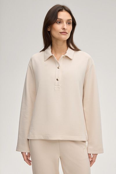 Joseph Sweatshirt Ticia creme Polokragen lange Ärmel Modalmischung