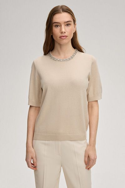 Pullover Krissi aus Cashmere-Mischung mit Kristall-Ausschnitt in Creme