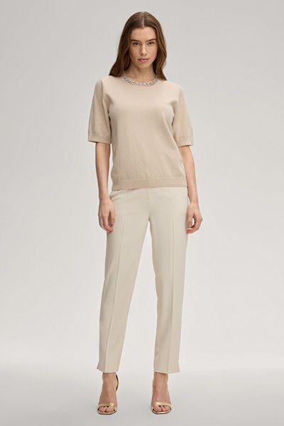 Pullover Krissi aus Cashmere-Mischung mit Kristall-Ausschnitt in Creme