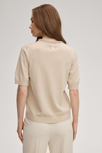 Pullover Krissi aus Cashmere-Mischung mit Kristall-Ausschnitt in Creme