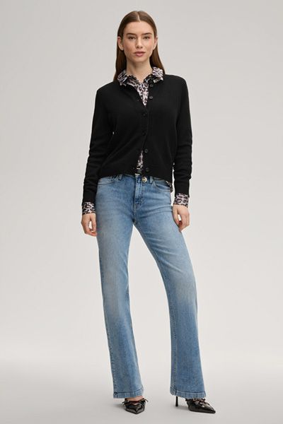 Marc Cain Schwarze Strickjacke mit Cashmere und Strassbesatz am Kragen