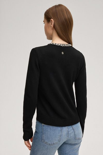 Marc Cain Schwarze Strickjacke mit Cashmere und Strassbesatz am Kragen