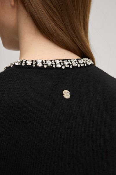 Marc Cain Schwarze Strickjacke mit Cashmere und Strassbesatz am Kragen