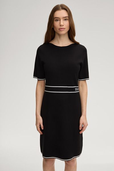 JOOP! Kirla Schwarzes Strickkleid mit Logo-Taillenband-Detail
