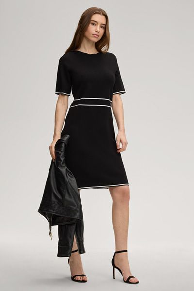 JOOP! Kirla Schwarzes Strickkleid mit Logo-Taillenband-Detail