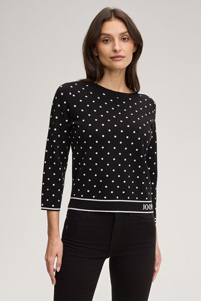 Joop! Konstantina schwarz-weißer Strickpullover mit Tupfenmuster