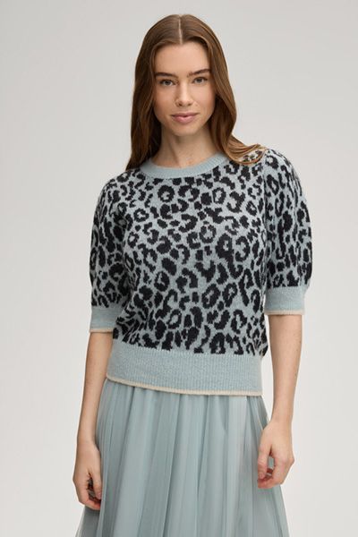 Marc Cain Pullover Kaston Blau Leopardenmuster Alpaka-Wollmischung