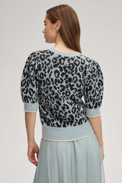 Marc Cain Pullover Kaston Blau Leopardenmuster Alpaka-Wollmischung