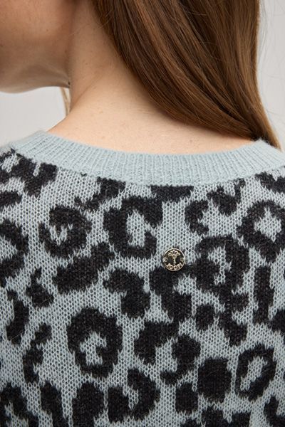 Marc Cain Pullover Kaston Blau Leopardenmuster Alpaka-Wollmischung