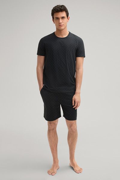 Joop! Cornflower Schwarz Gemustertes T-Shirt Rundhals Baumwollmischung