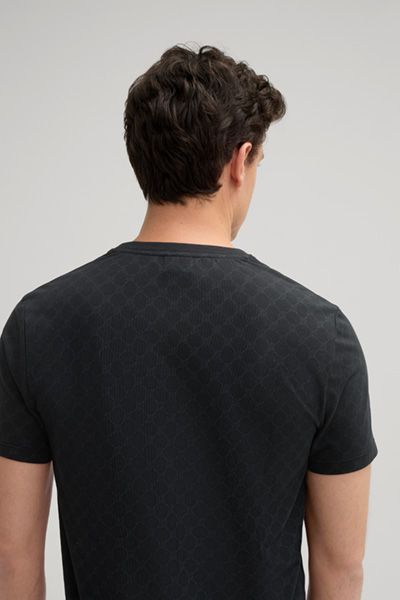 Joop! Cornflower Schwarz Gemustertes T-Shirt Rundhals Baumwollmischung