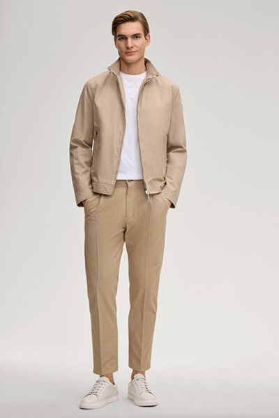 Janos Beige Biker Jacke mit Stehkragen aus Baumwollmischung