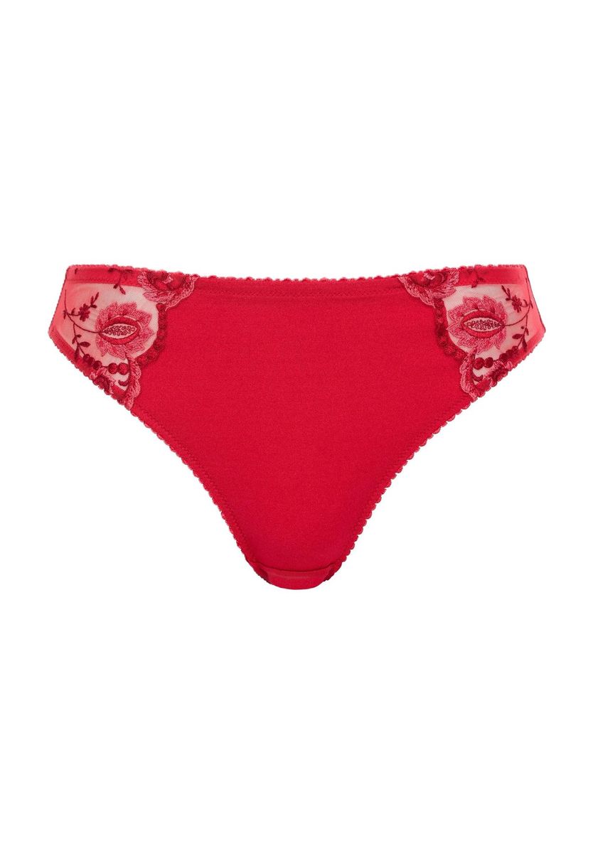 Roter Slip mit Blumenstickerei