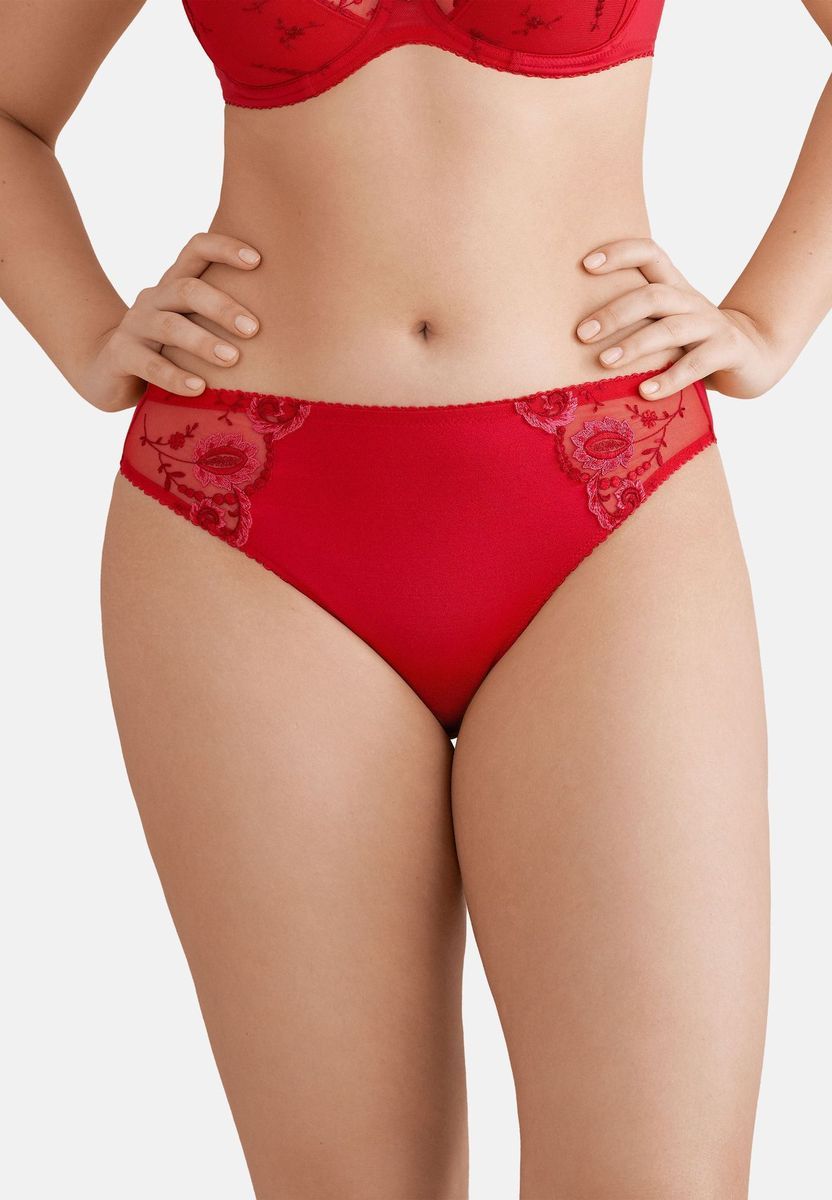 Roter Slip mit Blumenstickerei