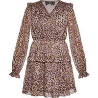 Mini-Kleid mit Animal-Print und Rüschen