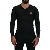 Schwarzer V-Ausschnitt Pullover aus Merinowolle