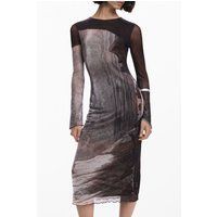 Bedrucktes Midi-Kleid mit langen Ärmeln