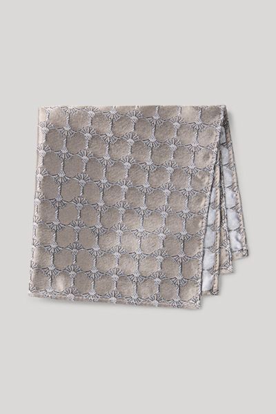 Cornflower Seiden-Einstecktuch in Hellbraun/Grau Logo Jacquard