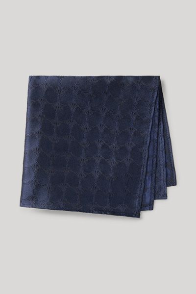 Kornblumenblaues Seiden Einstecktuch mit Jacquard-Logo-Muster